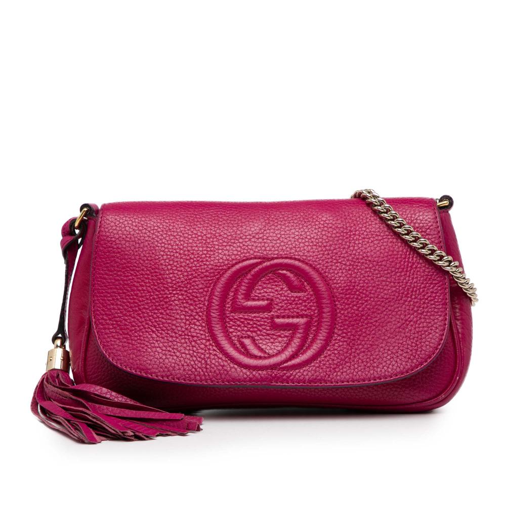 Gucci B Gucci Pink Calf Leather Medium Soho Chain Flap Crossbody Italy