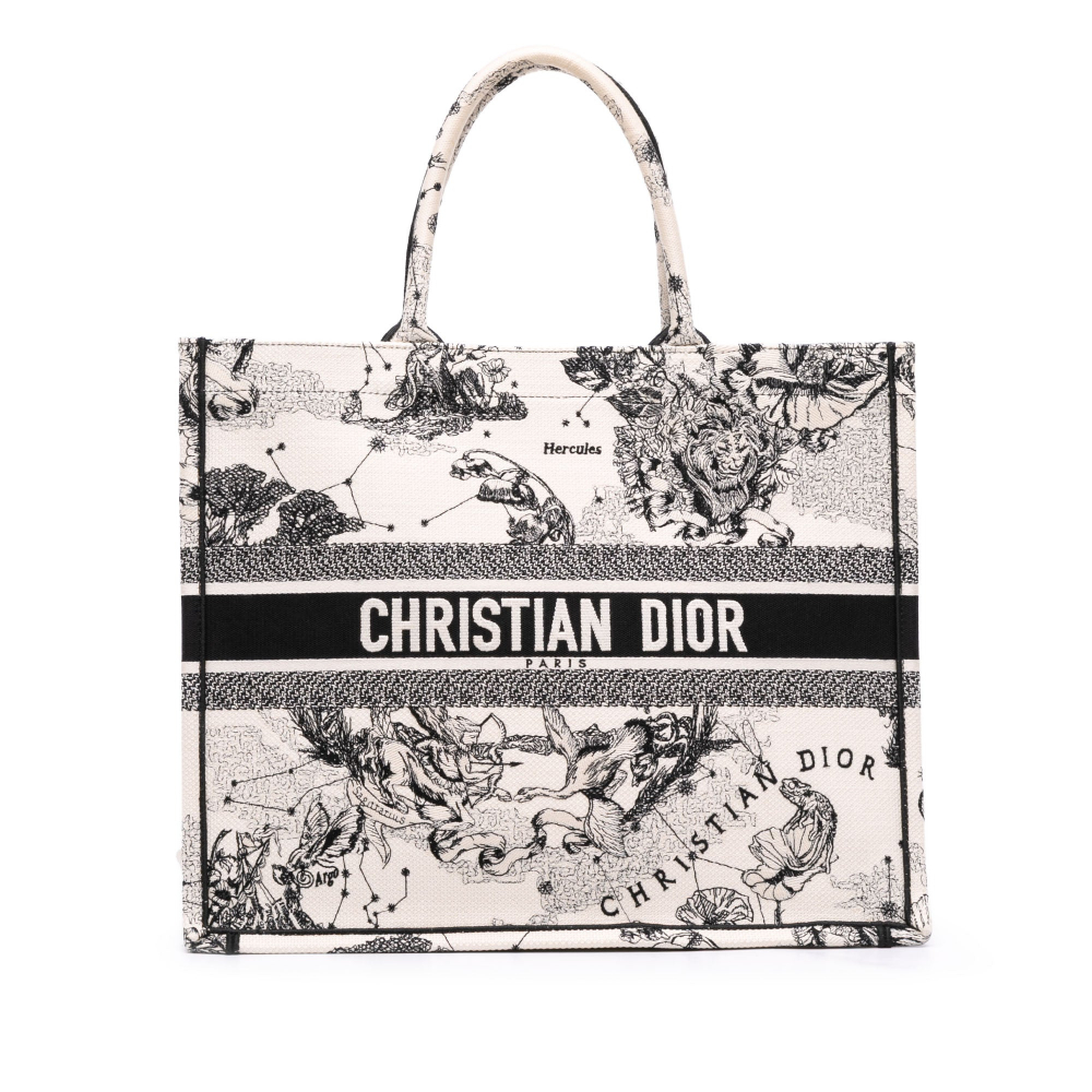 Christian Dior Book Tote Large Embroidery Canvas Handbag White