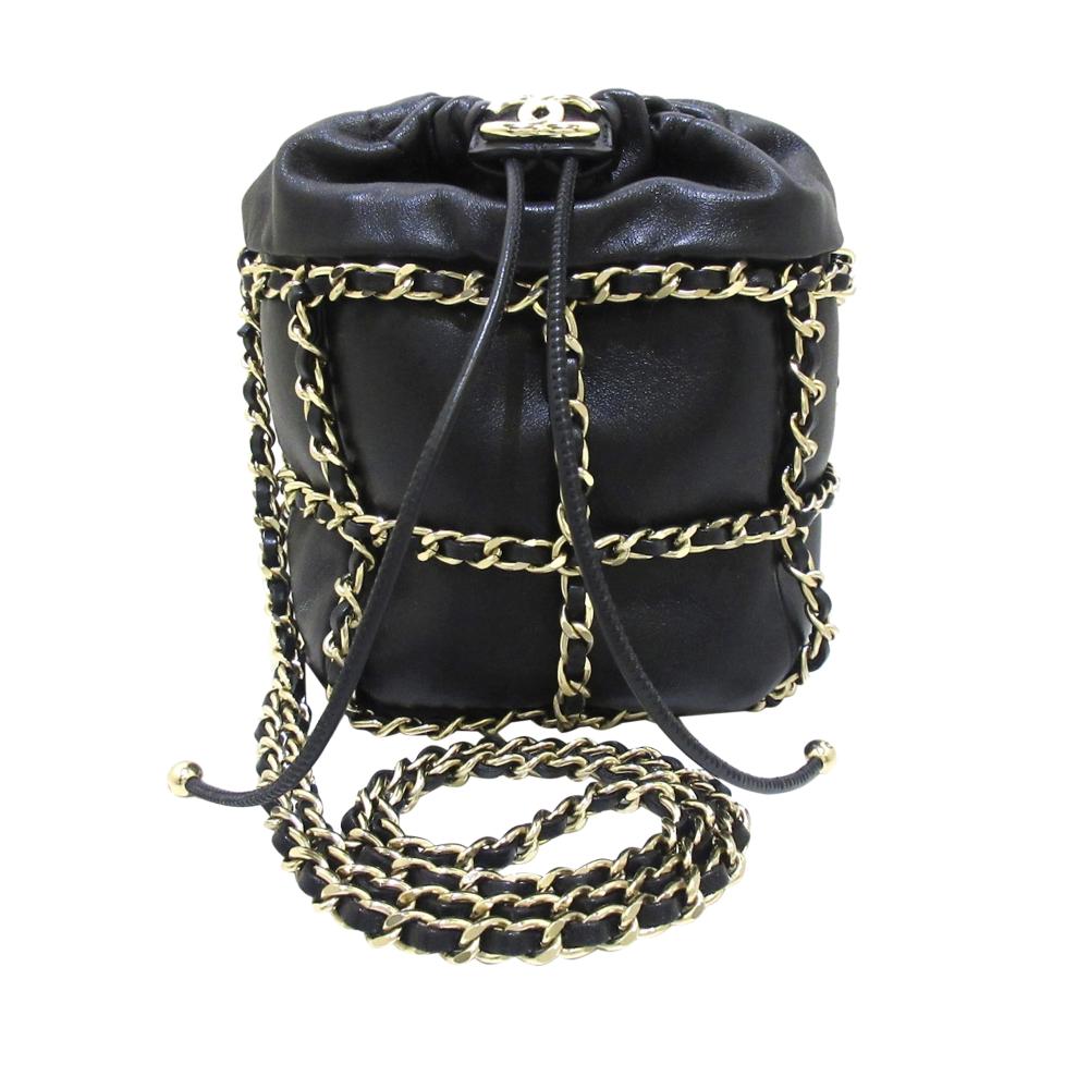 Chanel B Chanel Black Lambskin Leather Leather CC Bucket France