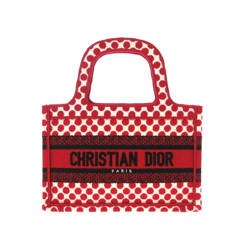Christian Dior AB Dior Red Canvas Fabric DiorAmour Mini Embroidered Dots Book Tote Italy