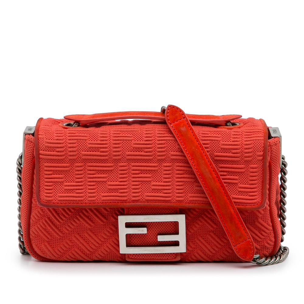 Fendi B Fendi Red Nylon Fabric Midi Chain Baguette Italy