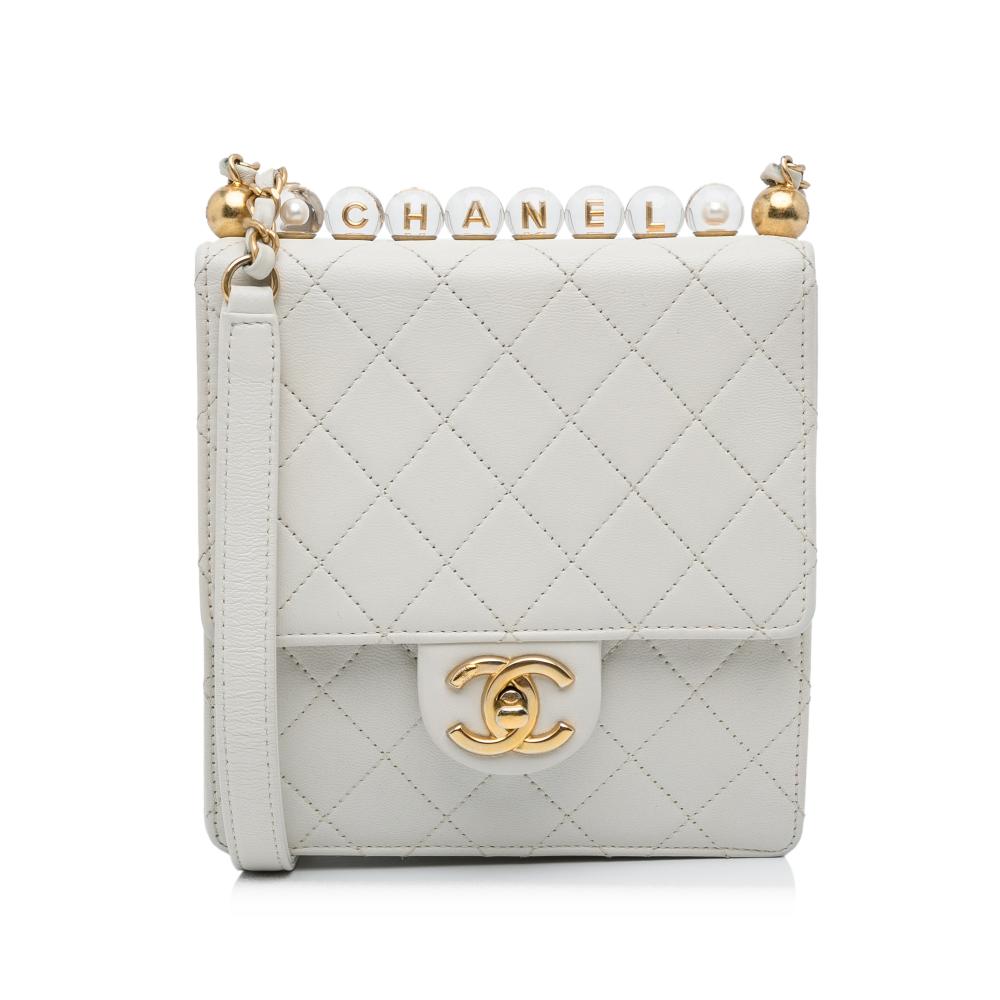 Chanel AB Chanel White Calf Leather Mini Chic Pearls Crossbody Italy