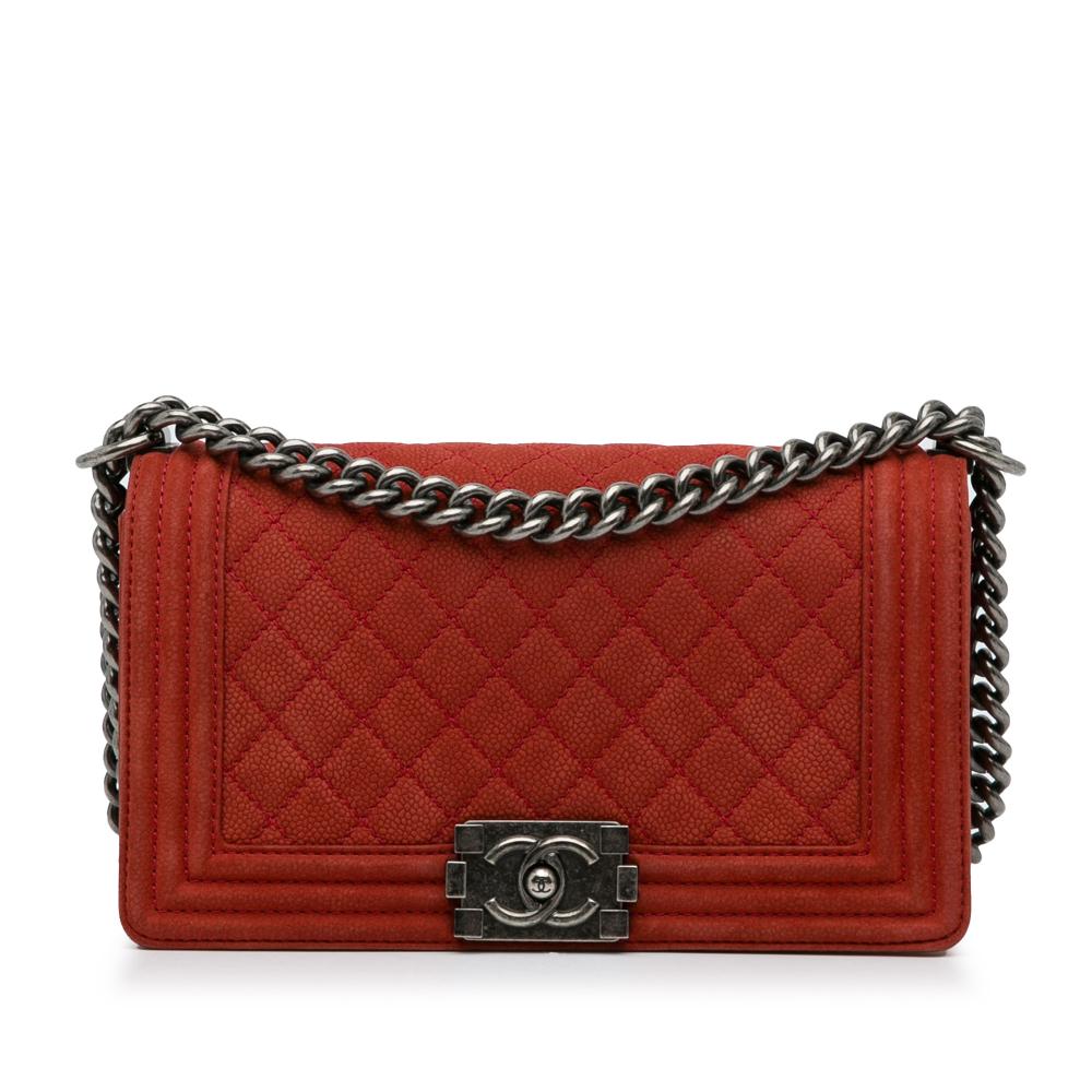 Chanel B Chanel Red Caviar Leather Leather Old Medium Quilted Caviar Boy Flap Italy