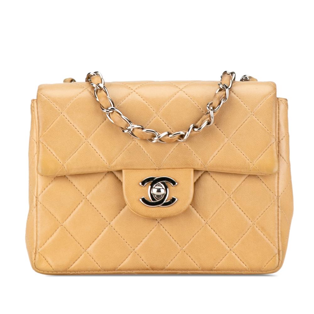 Chanel B Chanel Brown Caramel Lambskin Leather Leather Mini Square Classic Lambskin Single Flap France