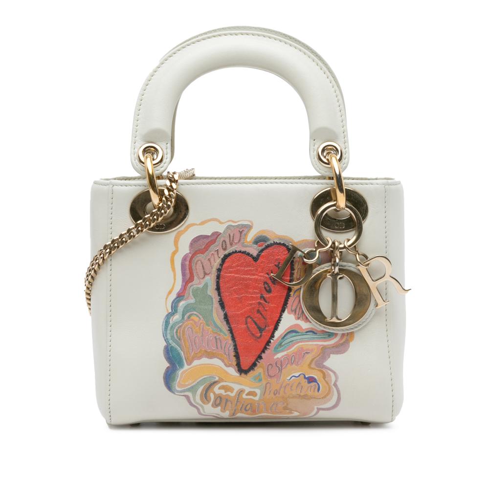Christian Dior B Dior White Calf Leather DiorAmour Niki De Saint Phalle Mini skin Lady Dior Italy