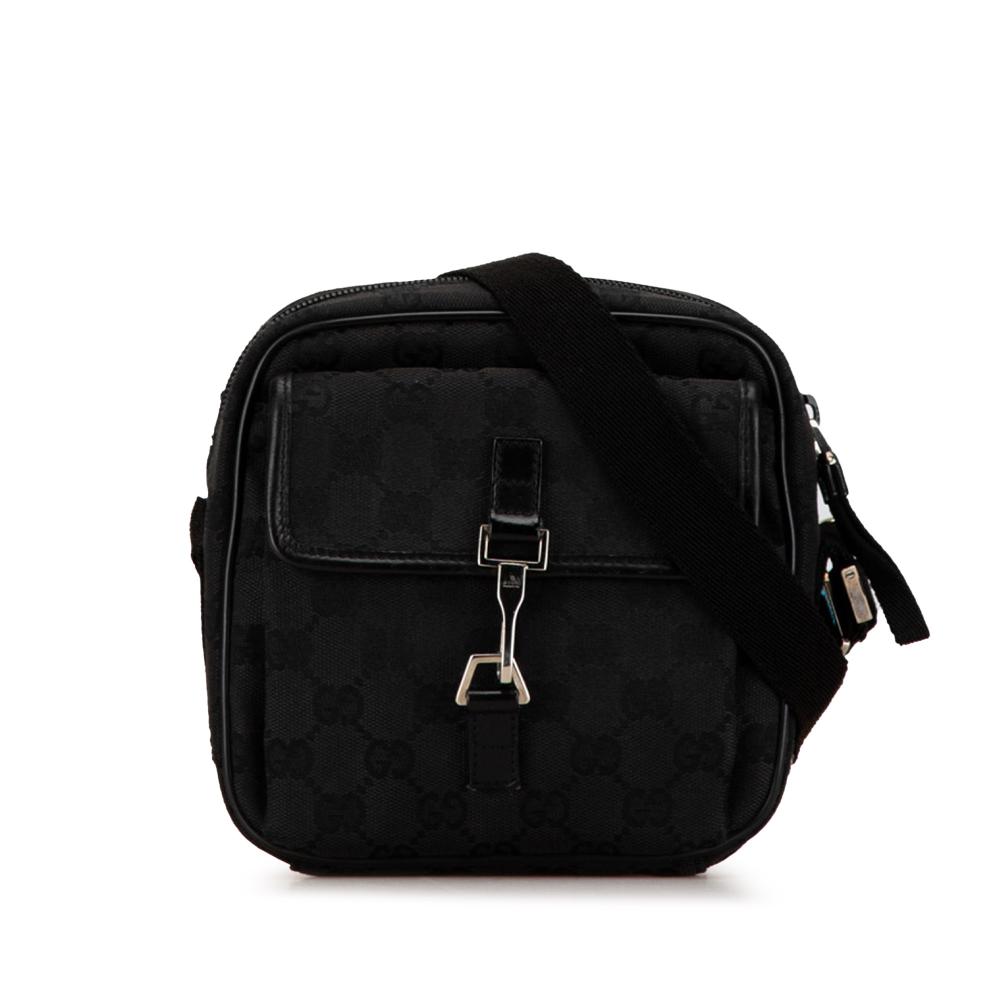 Gucci B Gucci Black Canvas Fabric GG Jackie Crossbody Italy