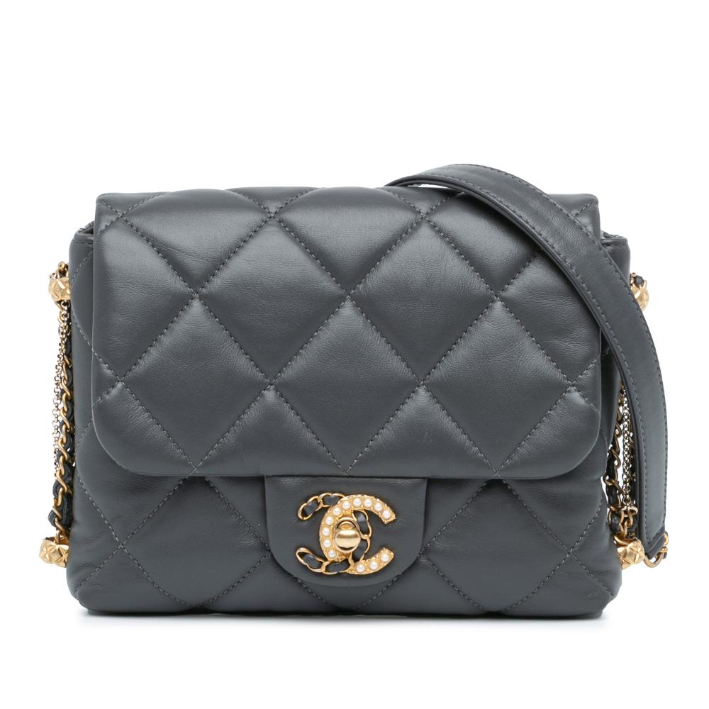 Chanel B Chanel Blue Navy Lambskin Leather Leather Mini Quilted Lambskin Crush on Chains Flap France