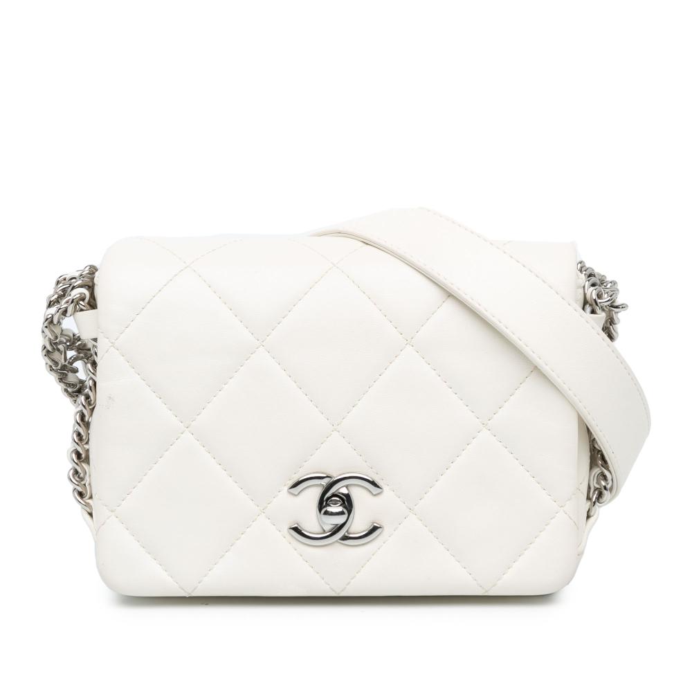 Chanel B Chanel White Lambskin Leather Leather Mini Quilted Lambskin Chain Rows Flap Italy