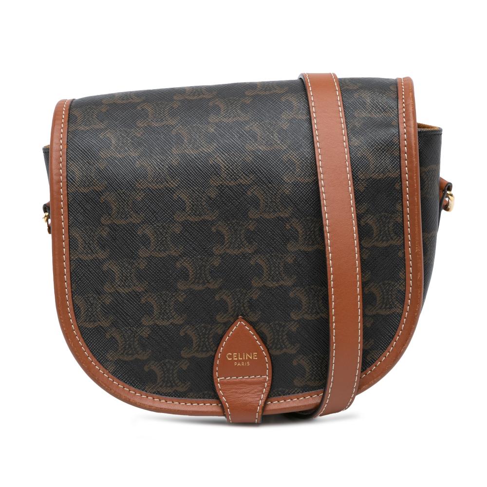 Celine B Celine Brown Dark Brown Coated Canvas Fabric Medium Triomphe Folco Crossbody Italy