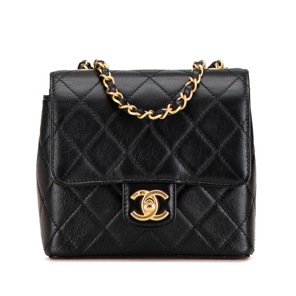 Chanel B Chanel Black Goatskin Leather Mini Square Classic Single Flap Italy