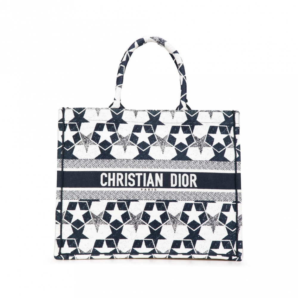 Christian Dior Book Tote Large Embroidery Canvas Handbag Blue