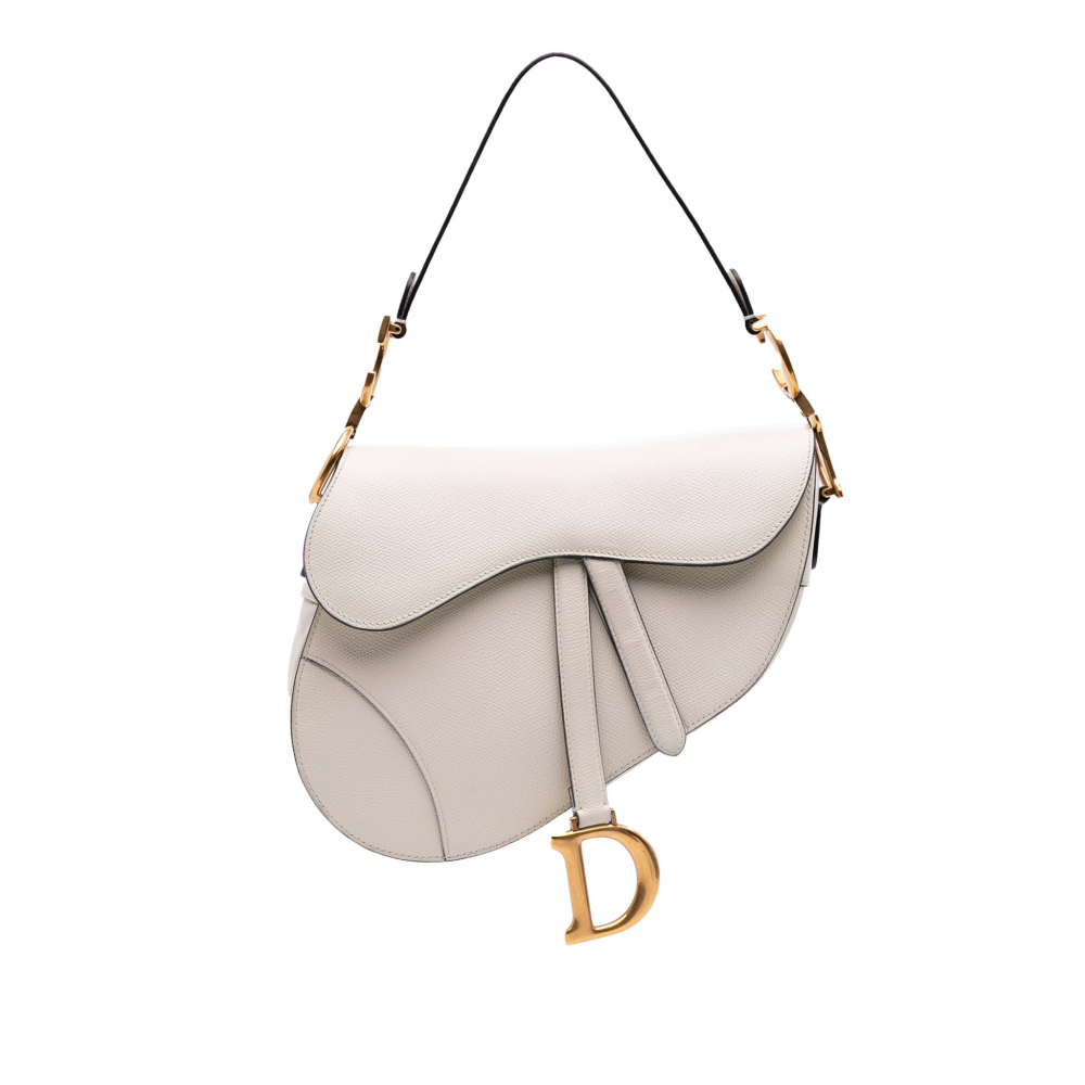 Christian Dior Saddle Grained Calfskin Leather No Strap Handbag White