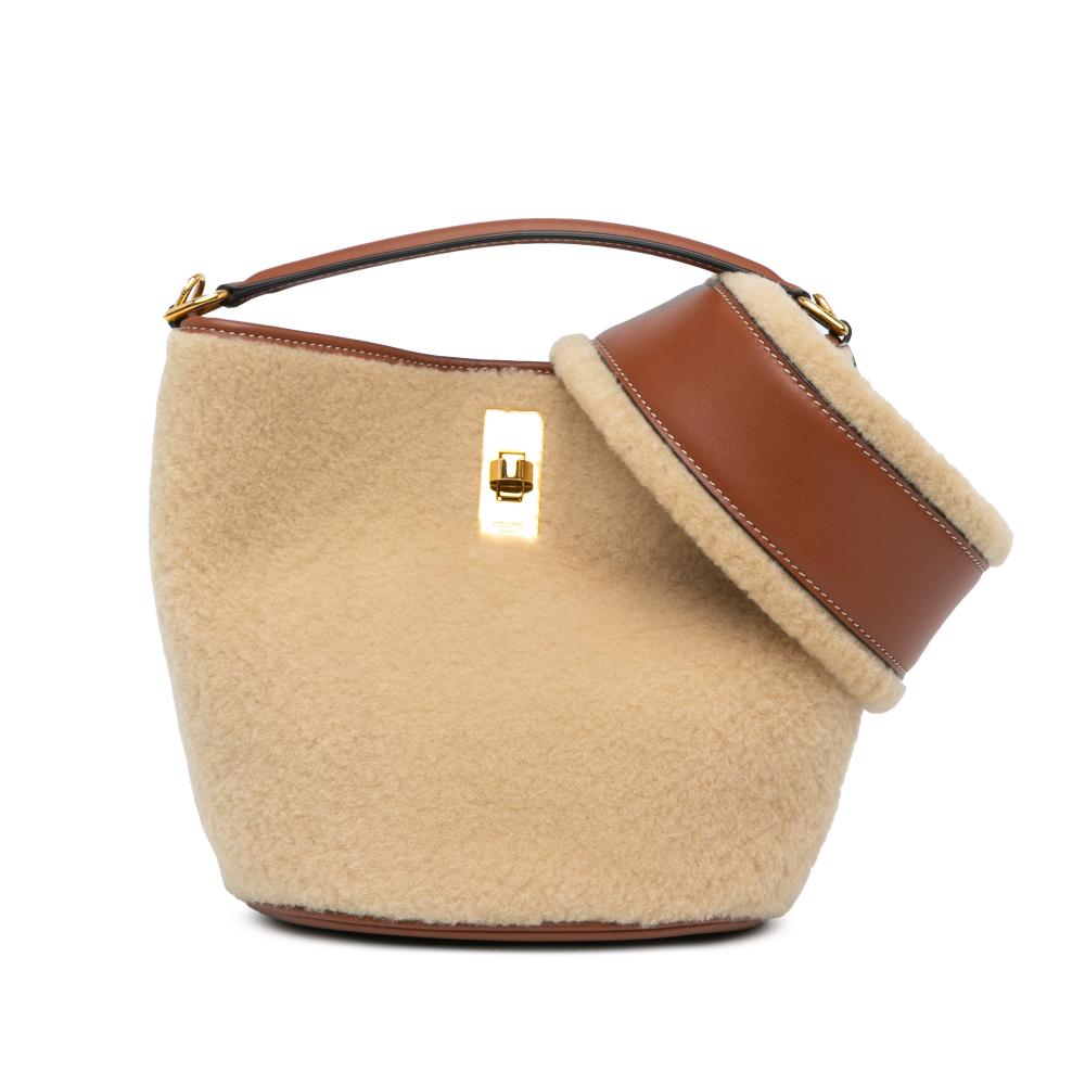 Celine AB Celine Brown Beige Fur Natural Material Shearling Bucket 16 Italy
