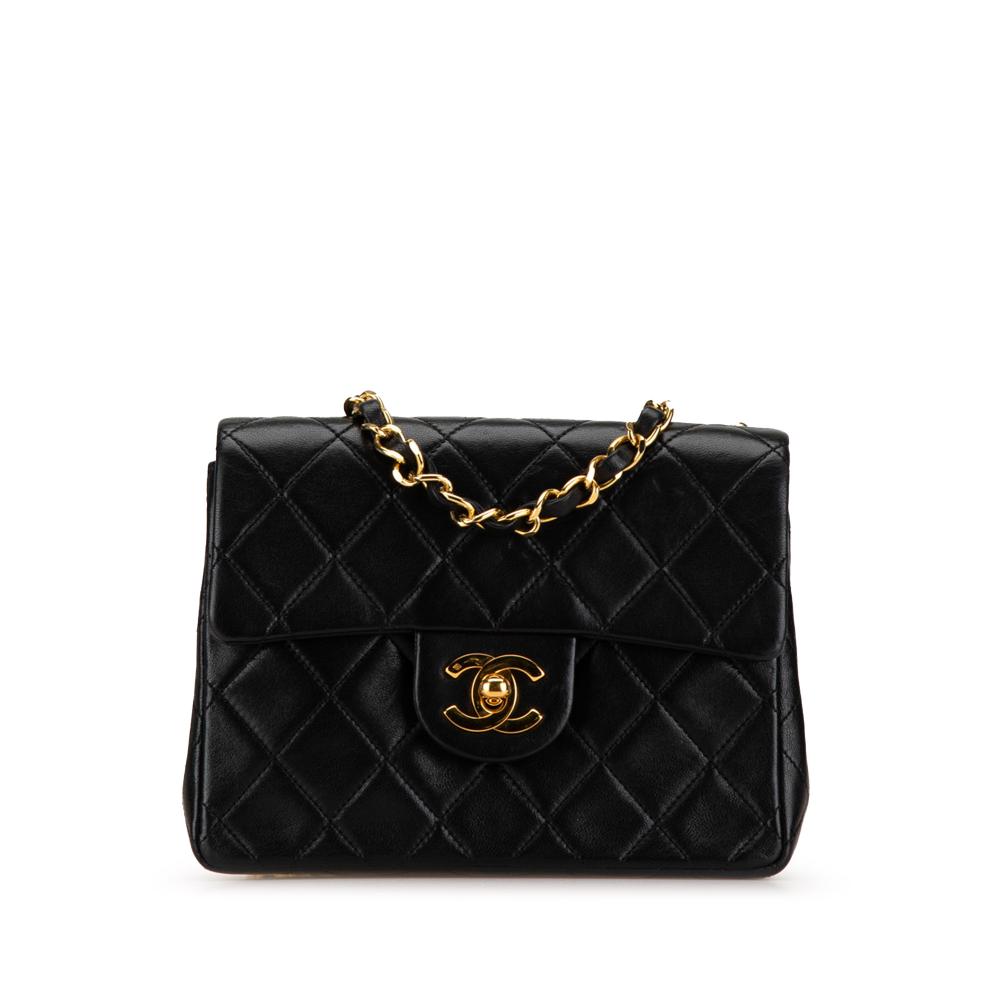 Chanel B Chanel Black Lambskin Leather Leather Small Square Quilted Lambskin Flap France