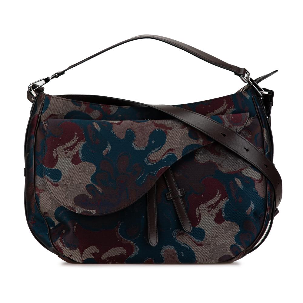 Christian Dior AB Dior Brown Denim Fabric Peter Doig Camouflage Soft Saddle Bag Italy