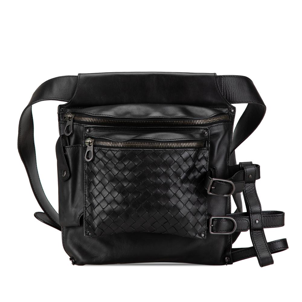 Bottega Veneta B Bottega Veneta Black Nappa Leather Leather Nappa Intrecciato Utility Belt Bag Italy