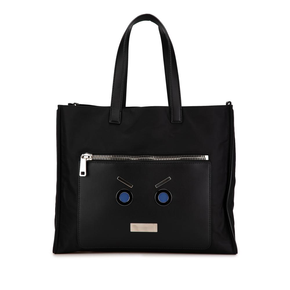 Fendi B Fendi Black Nylon Fabric Large Fendi Faces Tote Italy