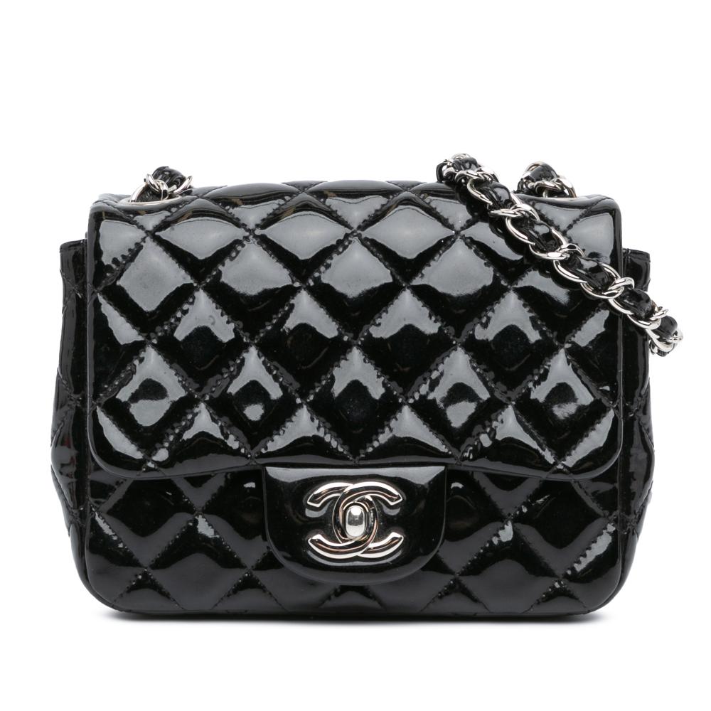 Chanel B Chanel Black Patent Leather Leather Mini Square Classic Patent Single Flap Italy