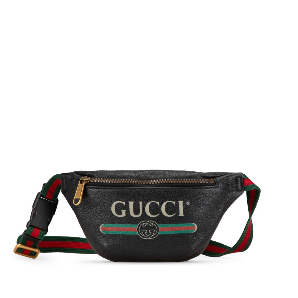 Gucci AB Gucci Black Calf Leather Logo Belt Bag Italy