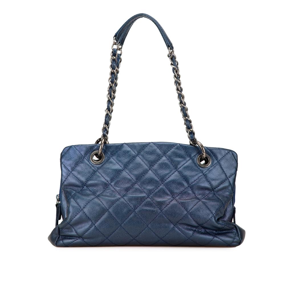 Chanel B Chanel Blue Dark Blue Caviar Leather Leather Quilted Iridescent Caviar Chic Shopping Tote Italy