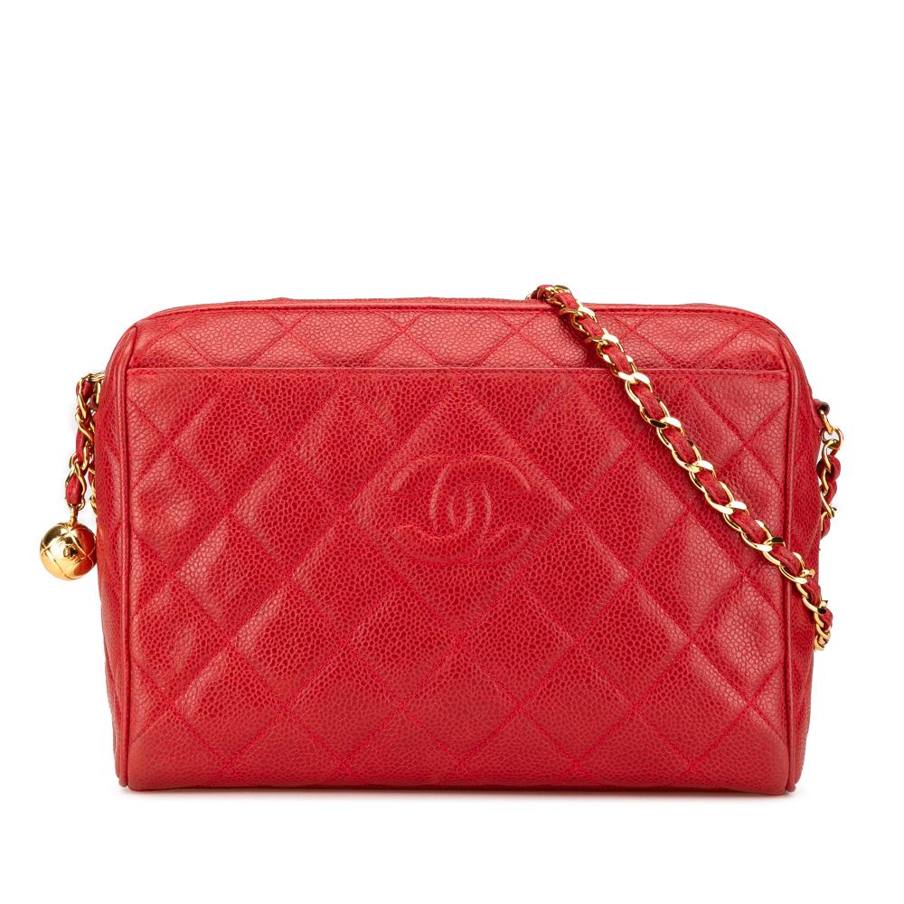 Chanel B Chanel Red Calf Leather CC Quilted Caviar Chain Camera Bag Italy