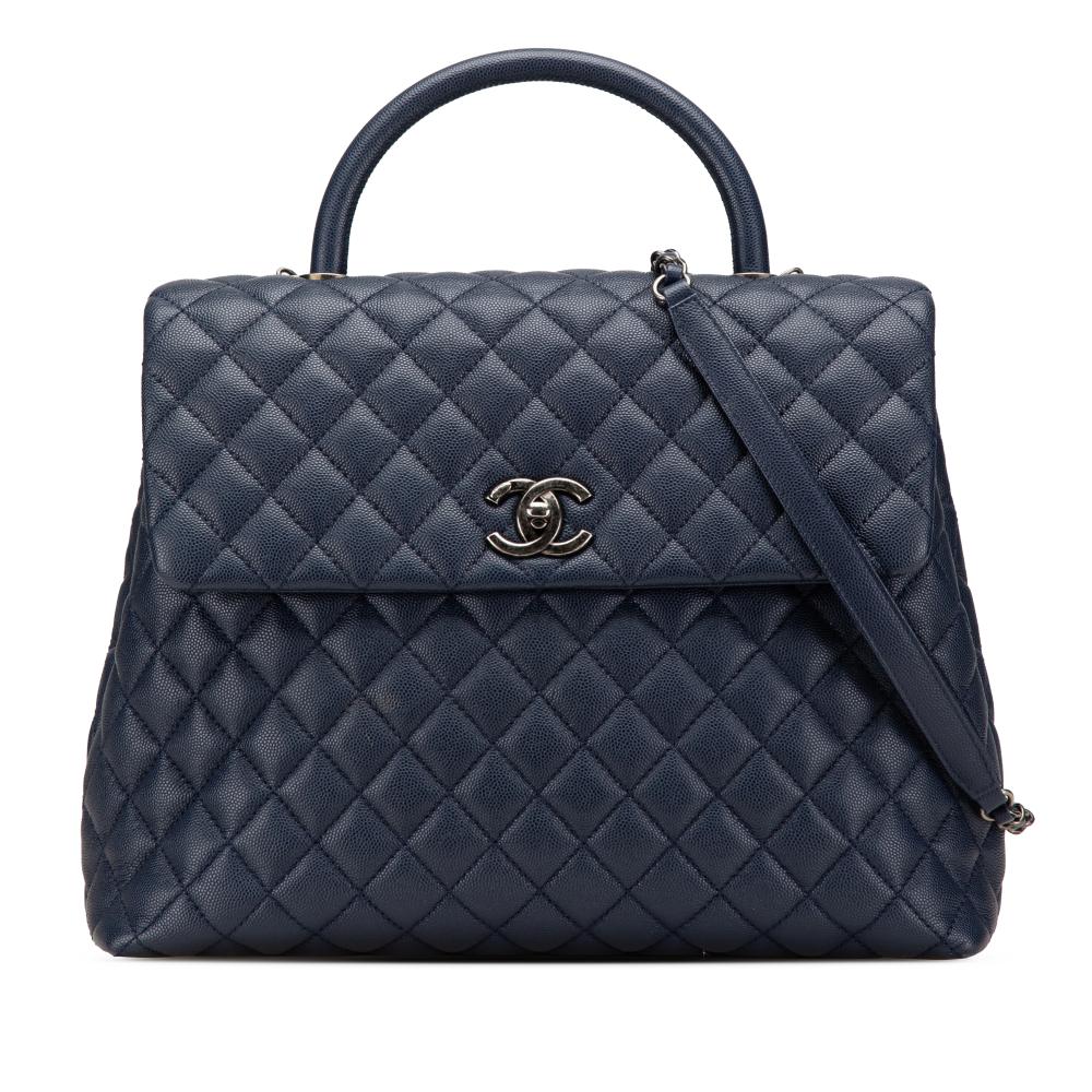 Chanel B Chanel Blue Navy Caviar Leather Leather Large Caviar Coco Top Handle Bag Italy