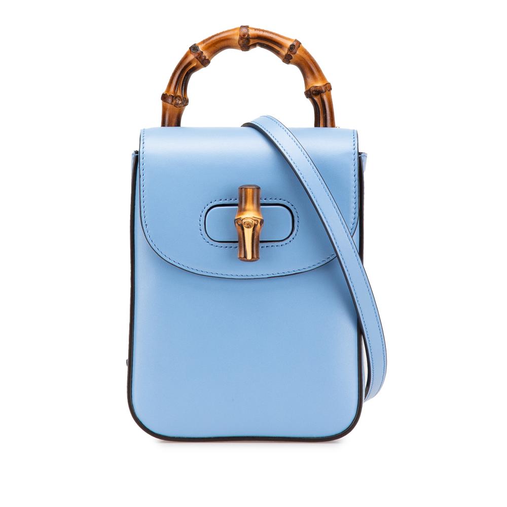 Gucci AB Gucci Blue Light Blue Calf Leather Mini skin Bamboo Top Handle Bag Italy