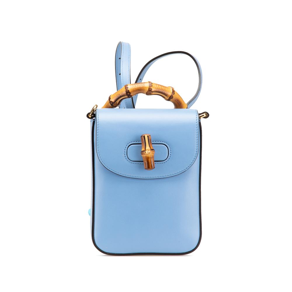Gucci AB Gucci Blue Light Blue Calf Leather Mini skin Bamboo Top Handle Bag Italy