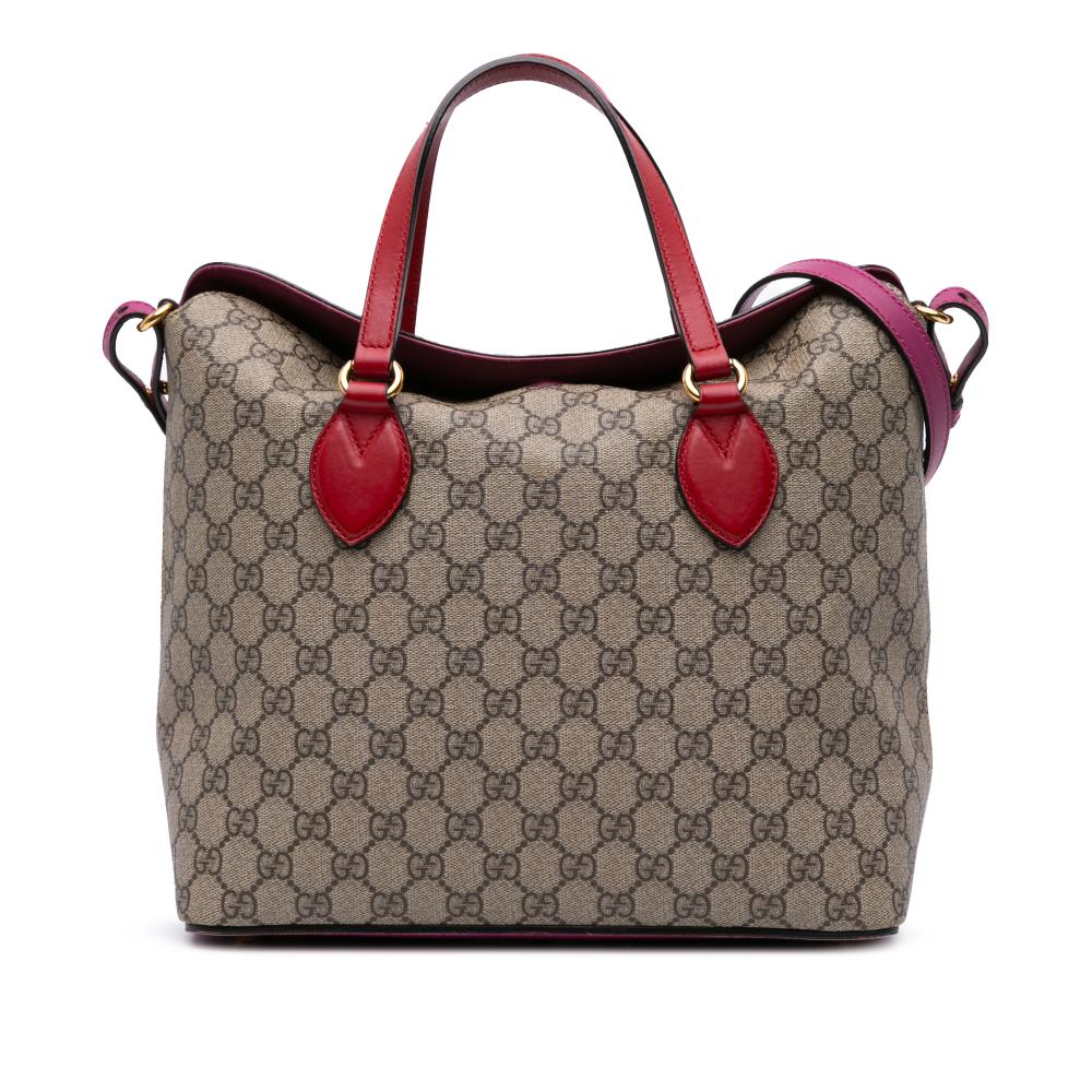 Gucci B Gucci Brown Beige Coated Canvas Fabric GG Supreme Linea A Foldover Tote Italy
