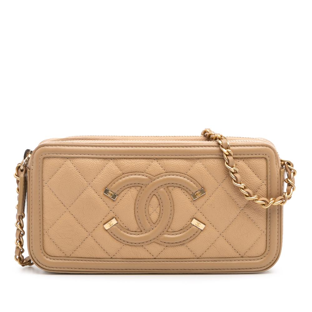 Chanel AB Chanel Brown Nude Calf Leather Caviar CC Filigree Crossbody Italy