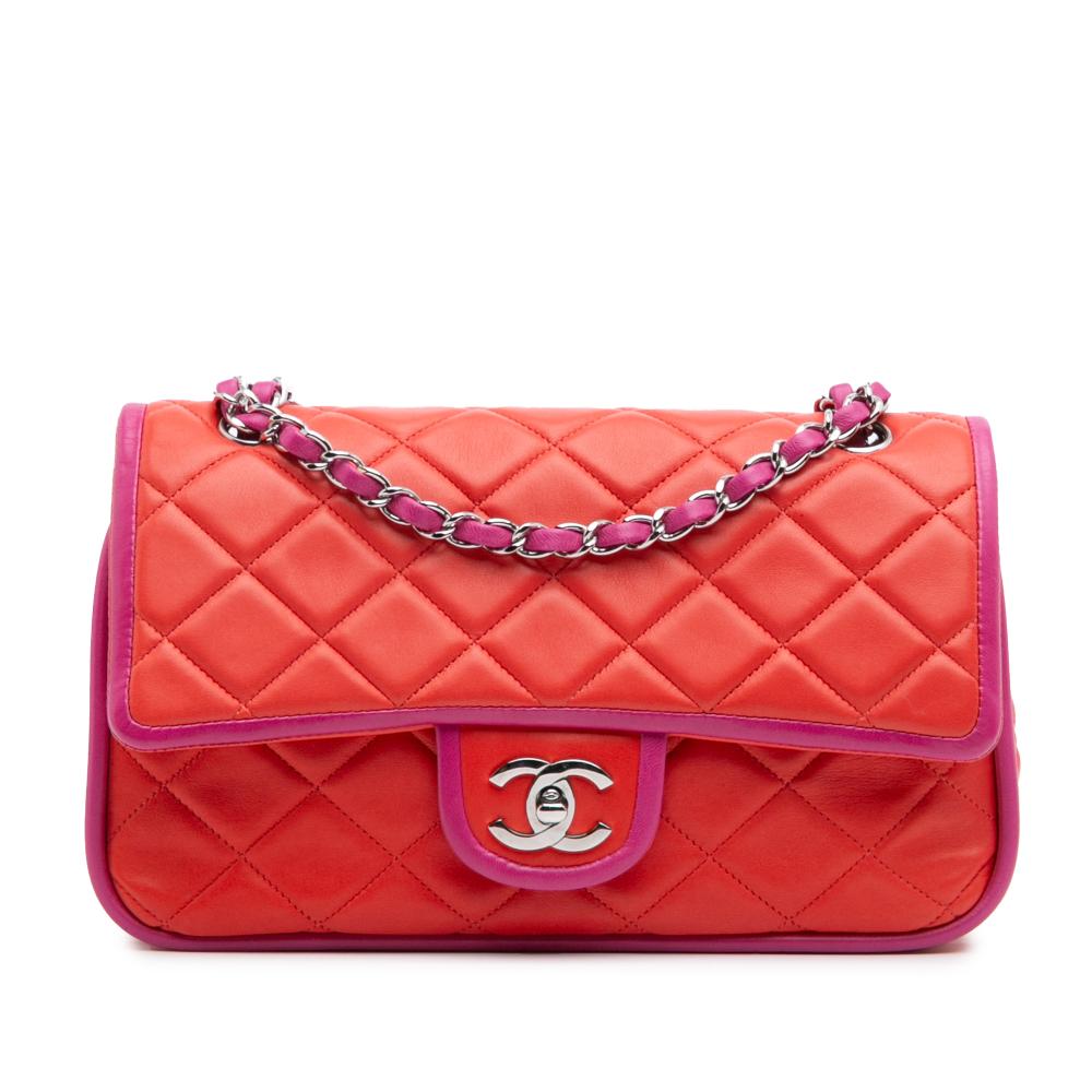 Chanel B Chanel Red Lambskin Leather Leather Medium Classic Bicolor Lambskin Double Flap France