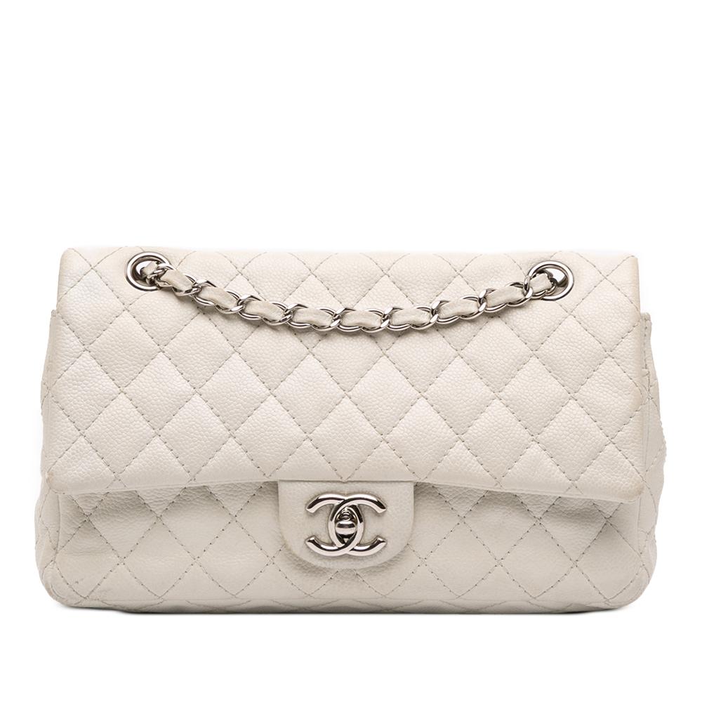 Chanel B Chanel White Caviar Leather Leather Medium Classic Caviar Double Flap Italy