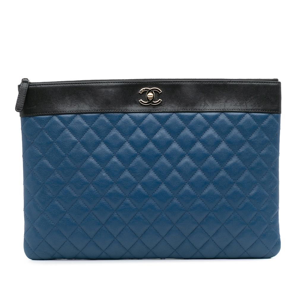 Chanel AB Chanel Blue Sheepskin Leather Leather Large Bicolor Sheepskin Mademoiselle Zip Clutch Italy