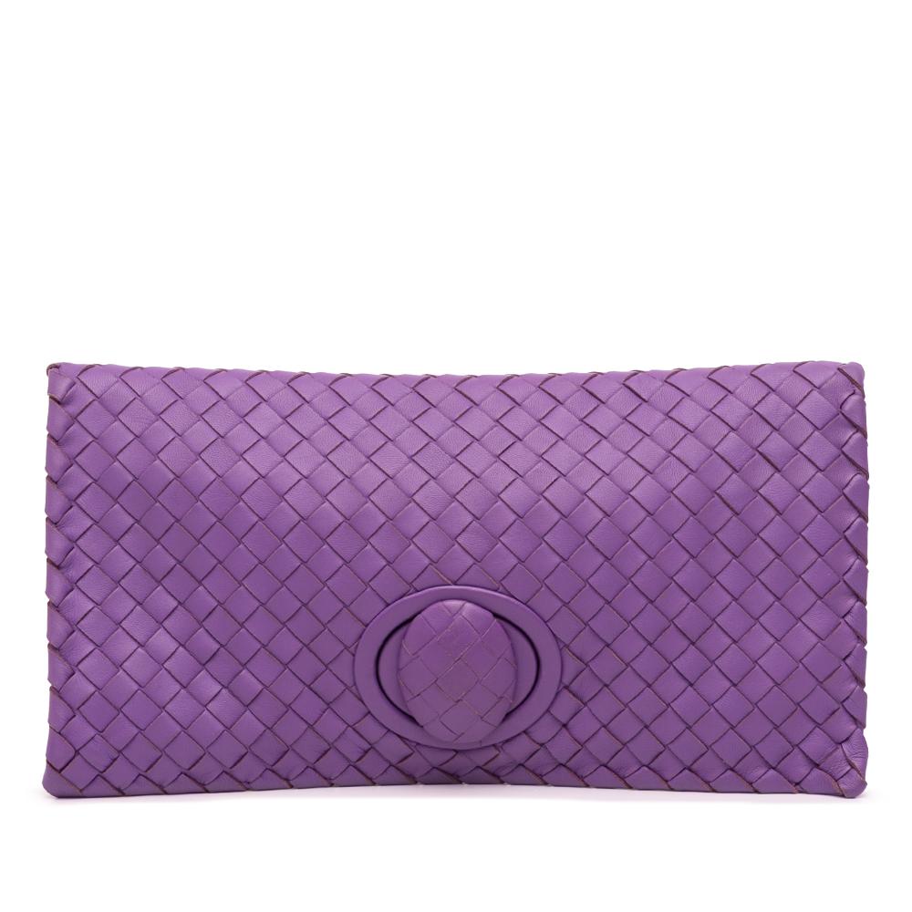 Bottega Veneta AB Bottega Veneta Purple Dark Purple Nappa Leather Leather Nappa Intrecciato Turn Lock Clutch Italy