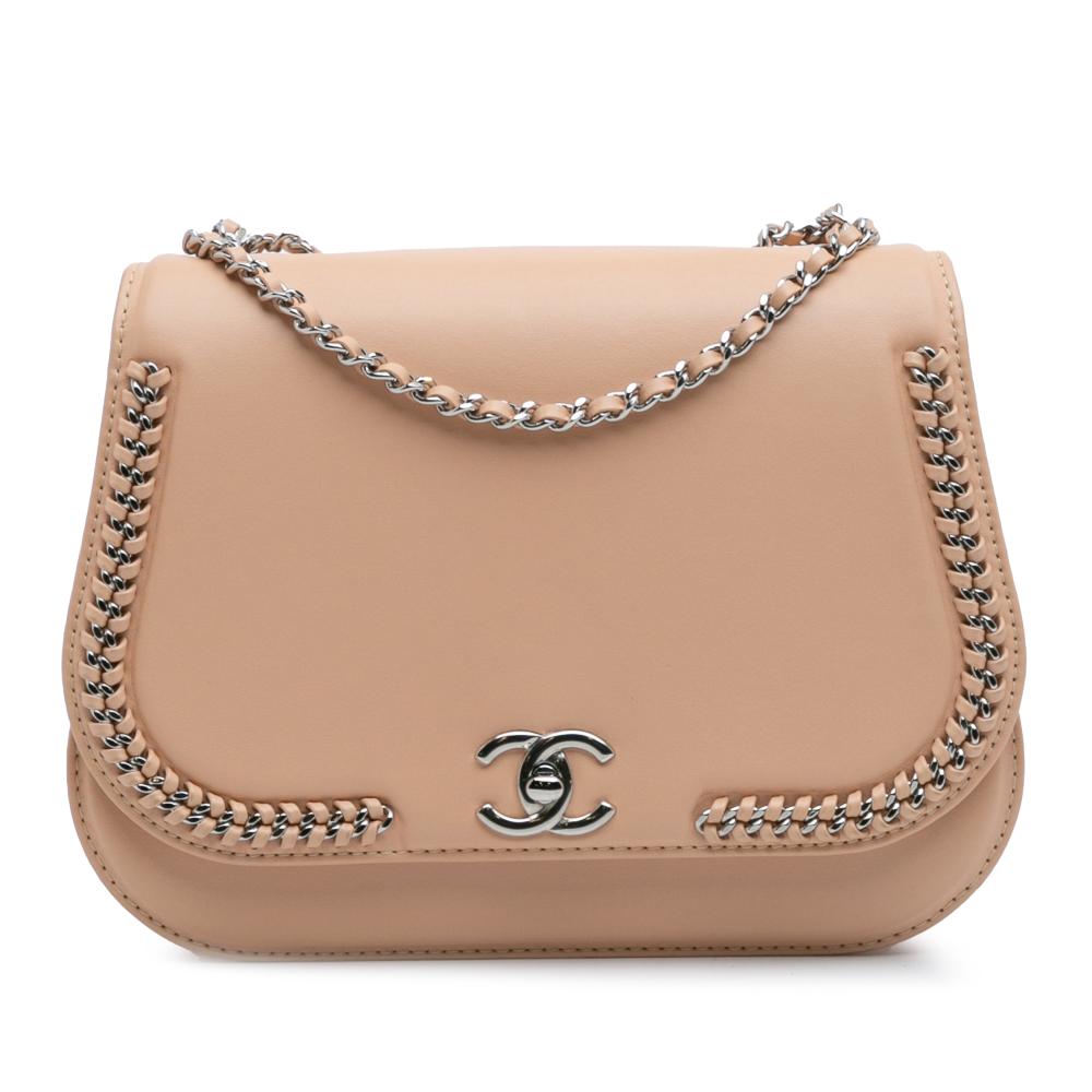 Chanel AB Chanel Brown Nude Calf Leather Small skin Braided Chic Flap France