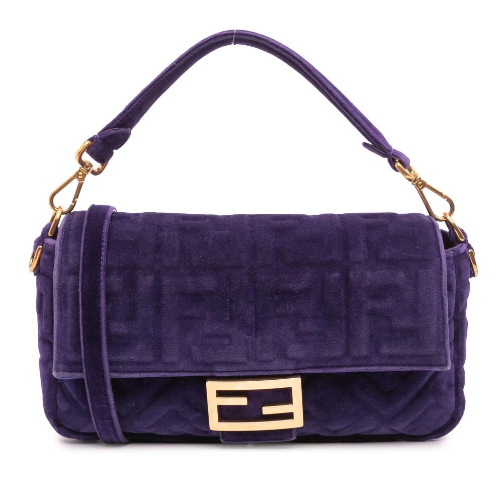 Fendi B Fendi Purple Dark Purple Velvet Fabric Zucca Embossed Baguette Satchel Italy