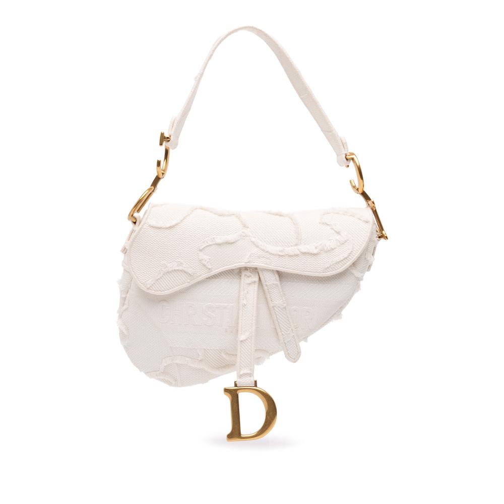 Christian Dior AB Dior White Pearl Canvas Fabric Embroidered Camouflage Saddle Bag Italy