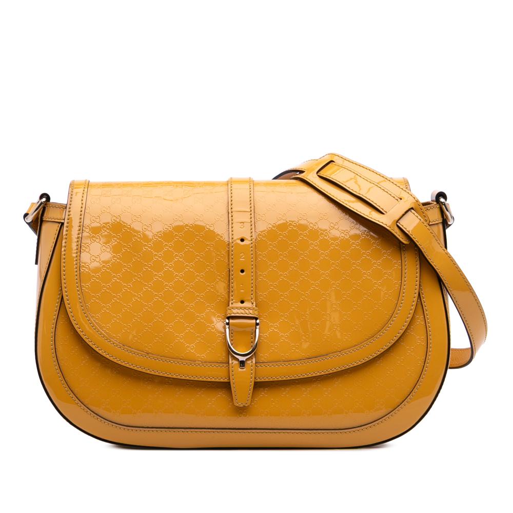Gucci B Gucci Yellow Patent Leather Leather Microguccissima Patent Stirrup Crossbody Italy
