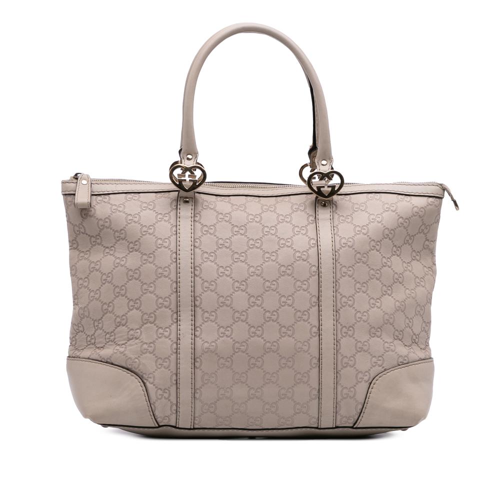 Gucci B Gucci Brown Light Beige Calf Leather Guccissima Lovely Heart Tote Italy