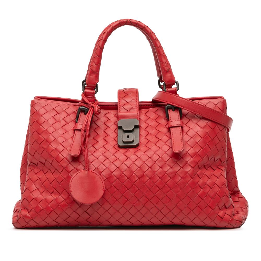 Bottega Veneta B Bottega Veneta Red Nappa Leather Leather Small Nappa Intrecciato Roma Satchel Italy