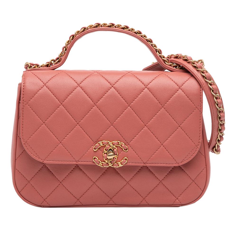 Chanel AB Chanel Pink Salmon Lambskin Leather Leather Quilted Lambskin Chain Infinity Top Handle Bag Italy