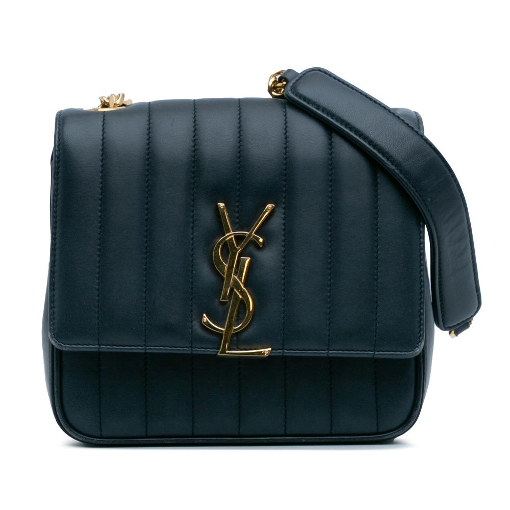 Saint Laurent B Saint Laurent Blue Navy Lambskin Leather Leather Medium Lambskin Monogram Vicky Chain Bag Italy