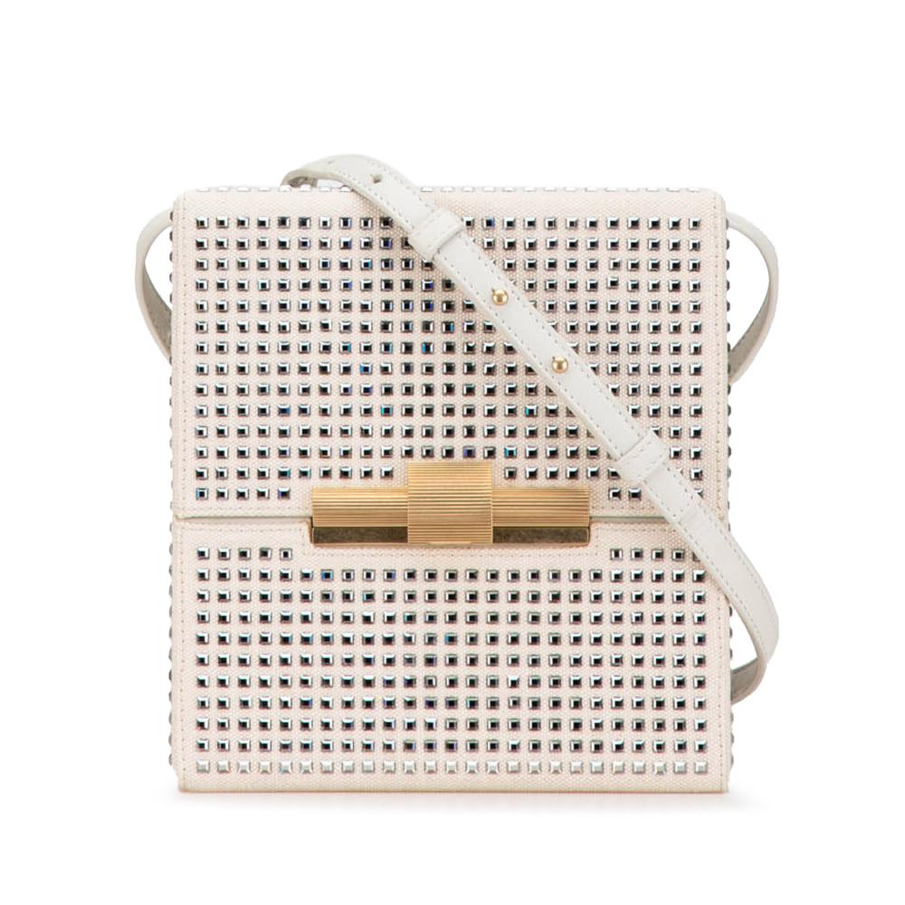 Bottega Veneta B Bottega Veneta Brown Light Beige Canvas Fabric Crystal Embellished Daisey Crossbody Italy