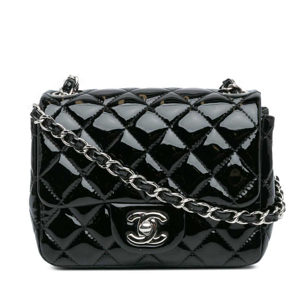 Chanel B Chanel Black Patent Leather Leather Mini Square Classic Patent Single Flap Italy