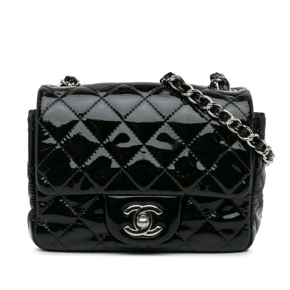 Chanel B Chanel Black Patent Leather Leather Mini Square Classic Patent Single Flap Italy