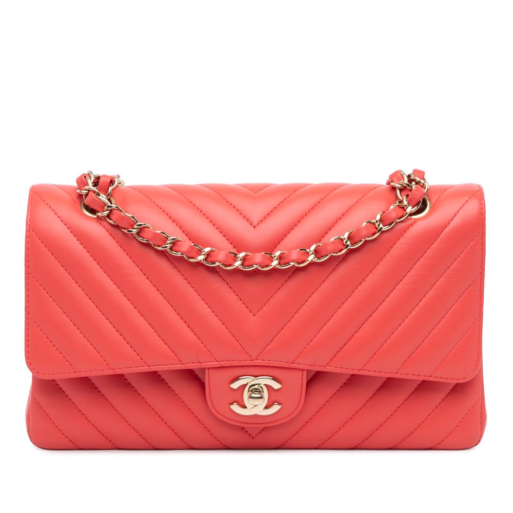 Chanel B Chanel Red Indian Red Lambskin Leather Leather Medium Classic Chevron Lambskin Double Flap France