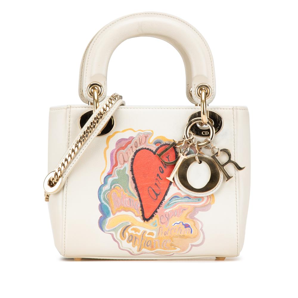Christian Dior B Dior White Calf Leather DiorAmour Niki De Saint Phalle Mini skin Sequins Lady Dior Italy