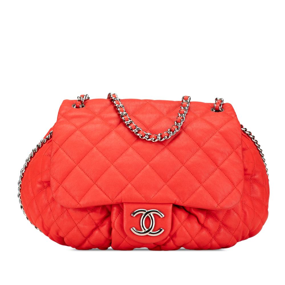 Chanel B Chanel Red Lambskin Leather Leather Large Quilted Lambskin Chain Around Flap Italy