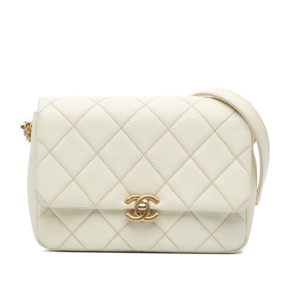 Chanel B Chanel White Ivory Caviar Leather Leather Small Quilted Caviar Chain Melody Flap Italy