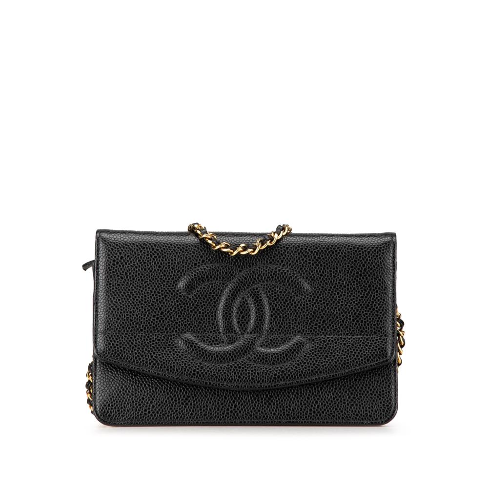 Chanel B Chanel Black Caviar Leather Leather CC Caviar Wallet on Chain France